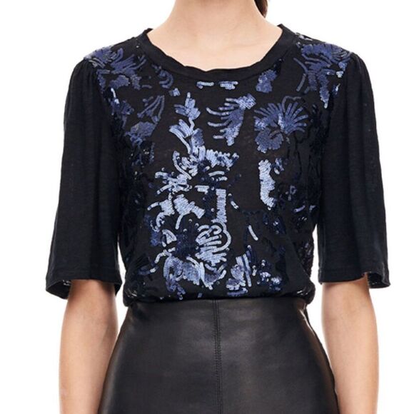 rebecca taylor short sleeve sequin jersey top - Picture 1 of 6